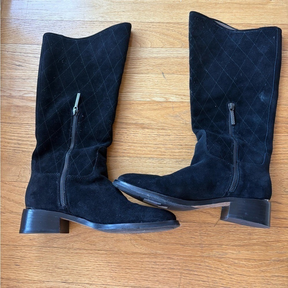 Donald J Pliner Black Suede Quilted Knee High Boots Size 8